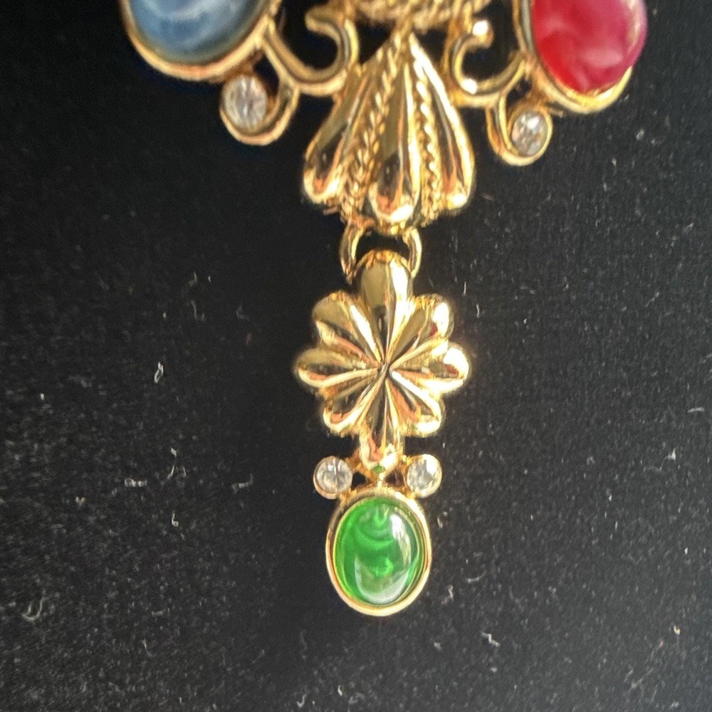Vintage Trifari TM Signed Moghul Multicolor Cabochon Gold Tone Necklace - Picture 5 of 11